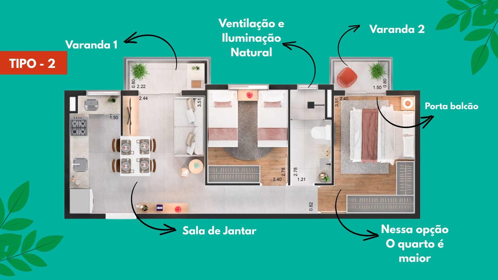 Planta Tipo 2 - Varandas com Ângulos Diferentes